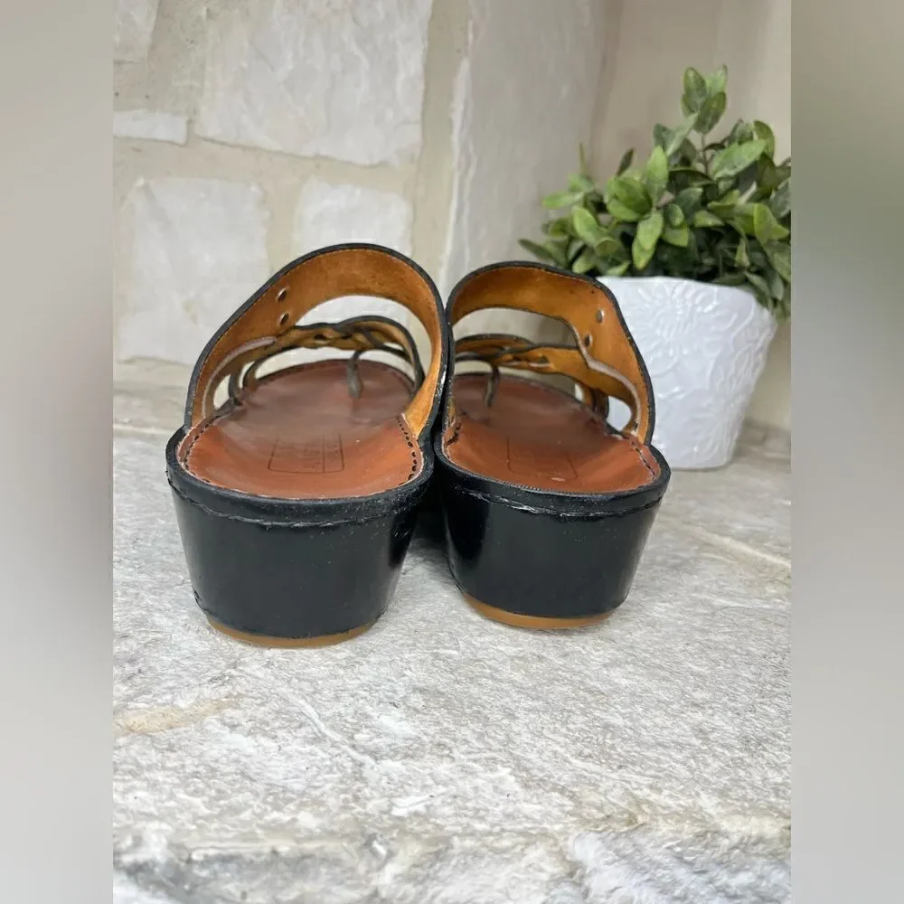 Al Mutrash Black leather toe ring slides sz 10